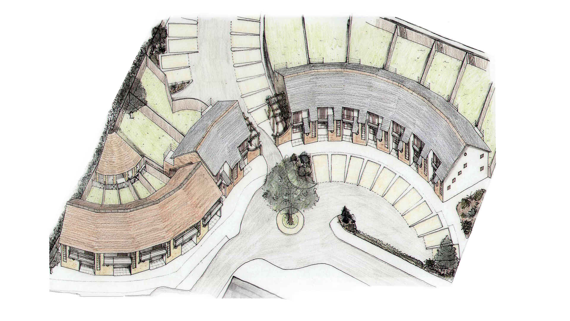 sketch showing curved site plan for housing