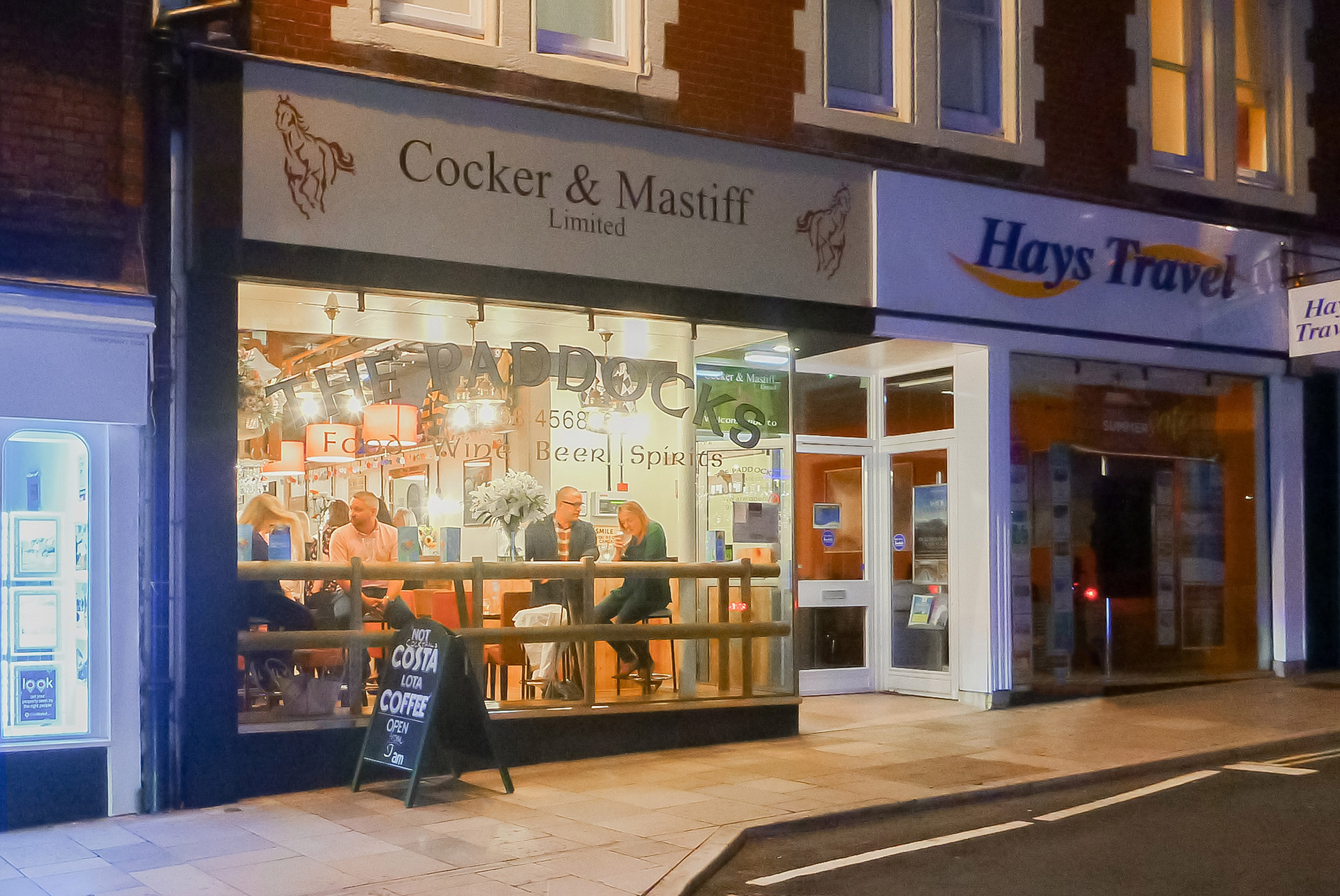 wine bar restaurant shop frontage view from road