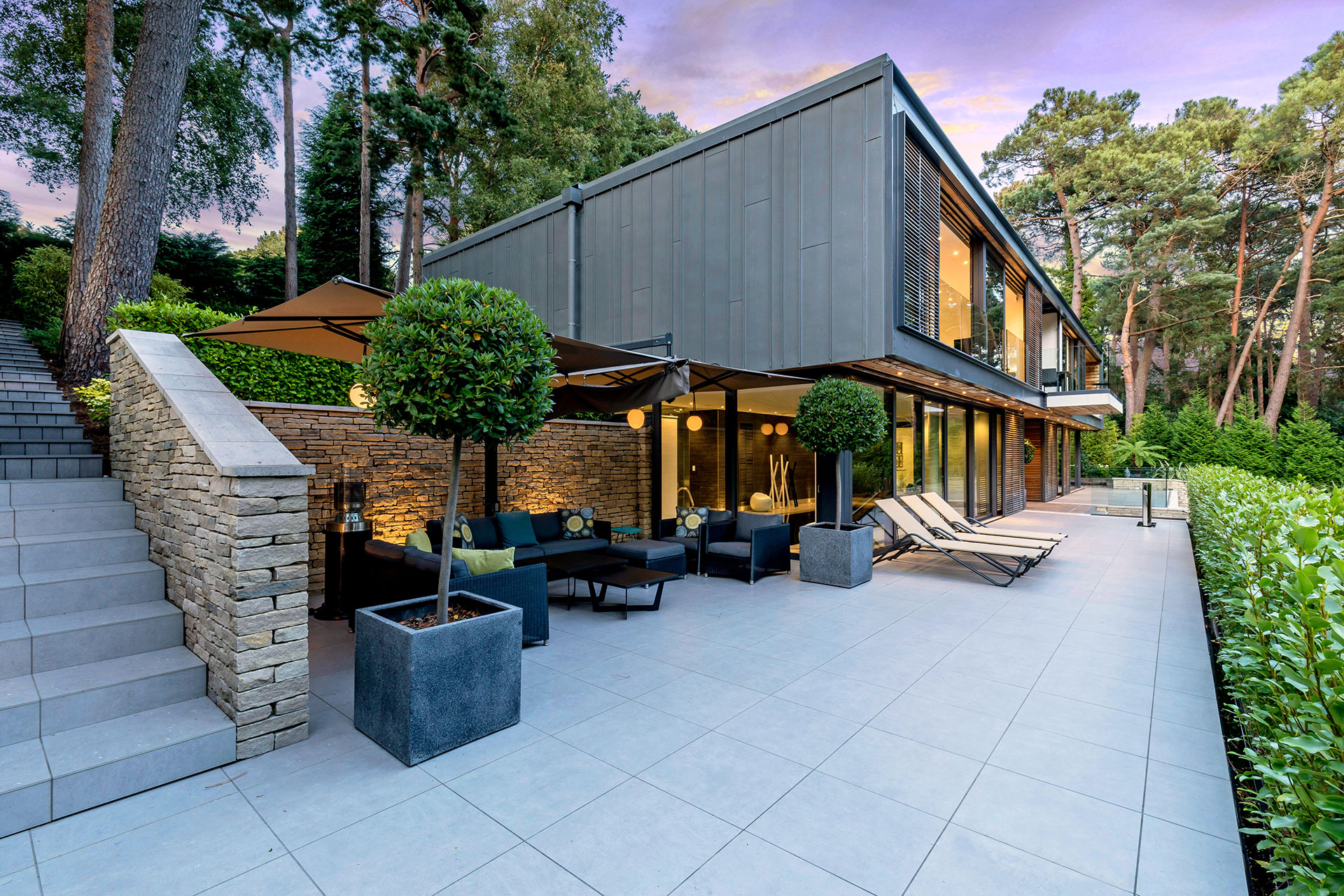 Patio area, side view of modern home