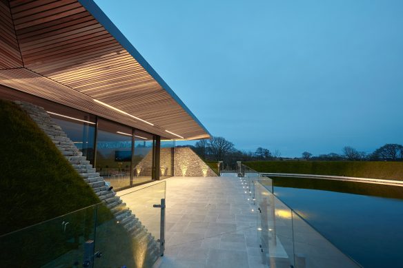 Crematorium patio near reflection pool