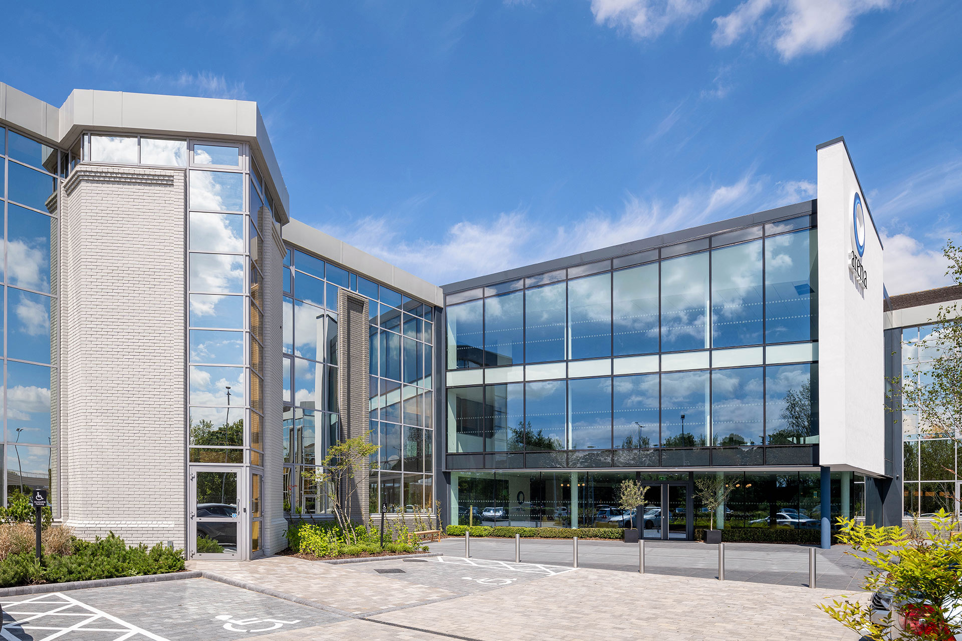 two storey glazed facade to renovated offices in Reading