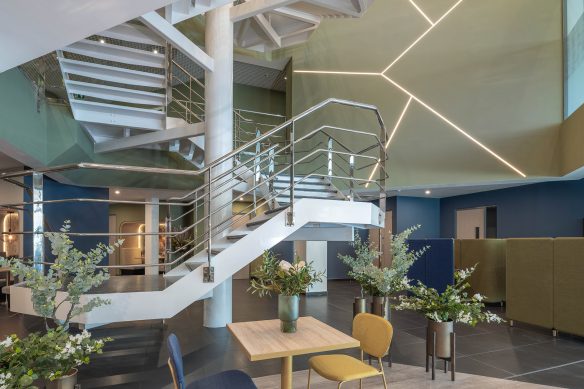 White staircase in an atrium