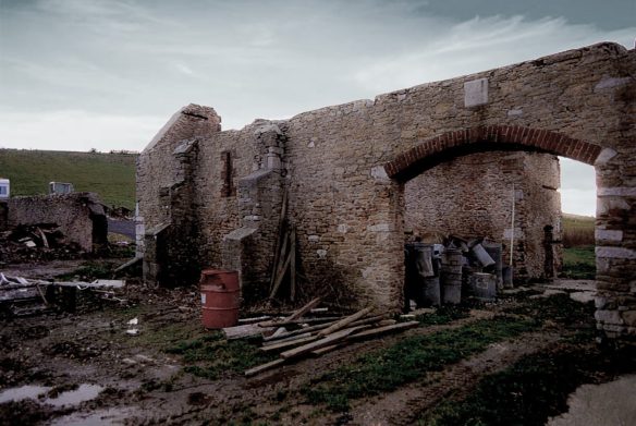 destroyed burnt out barn