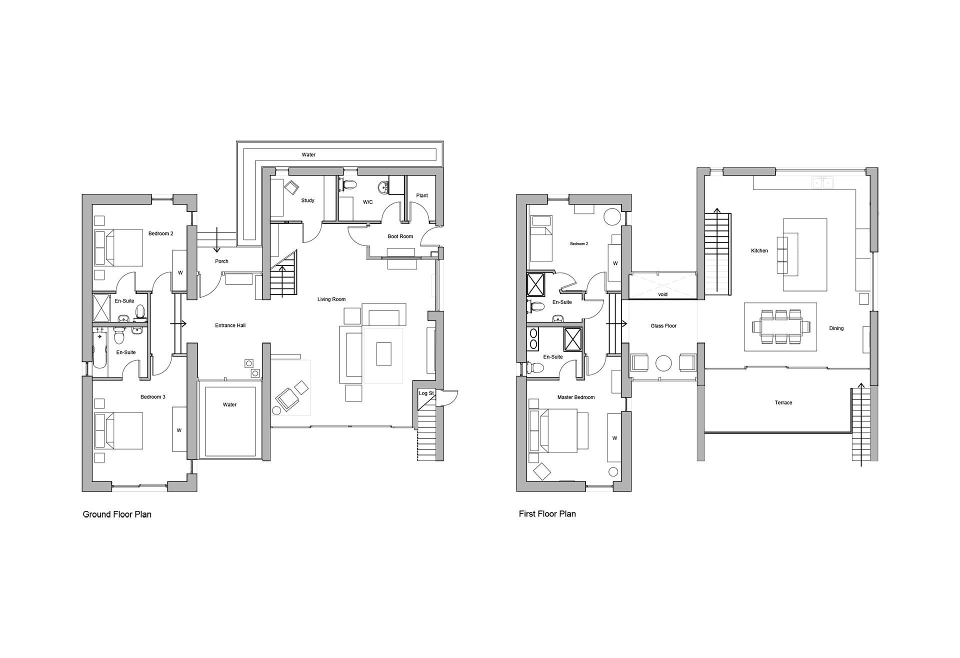 Ground and first floor plan of house