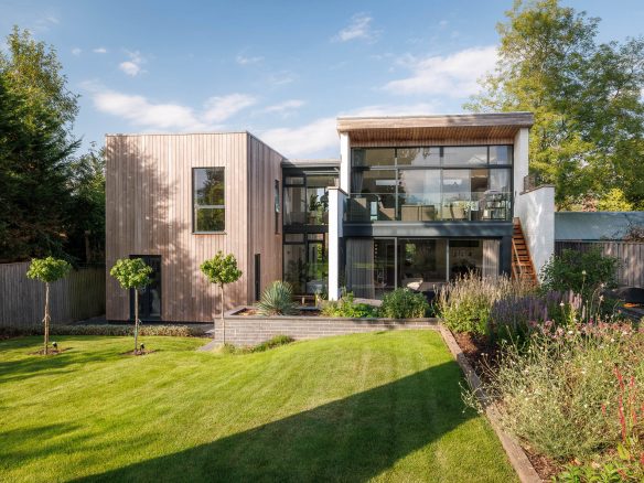 Rear of contemporary cedar clad house