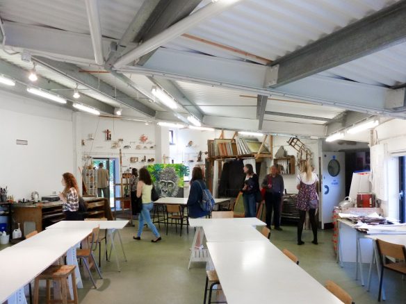 studio space with sloping ceiling