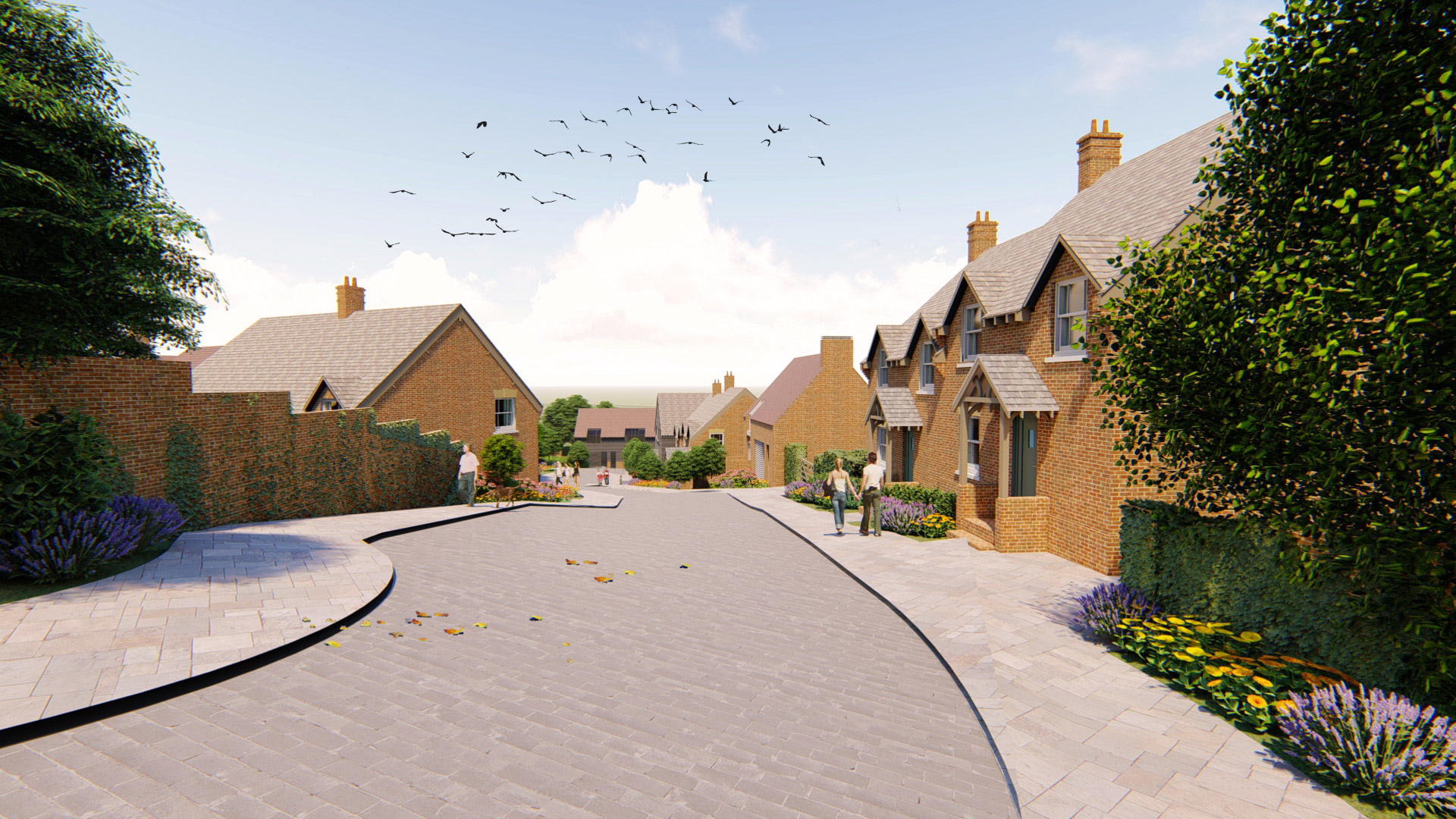 street scene with traditional brick housing