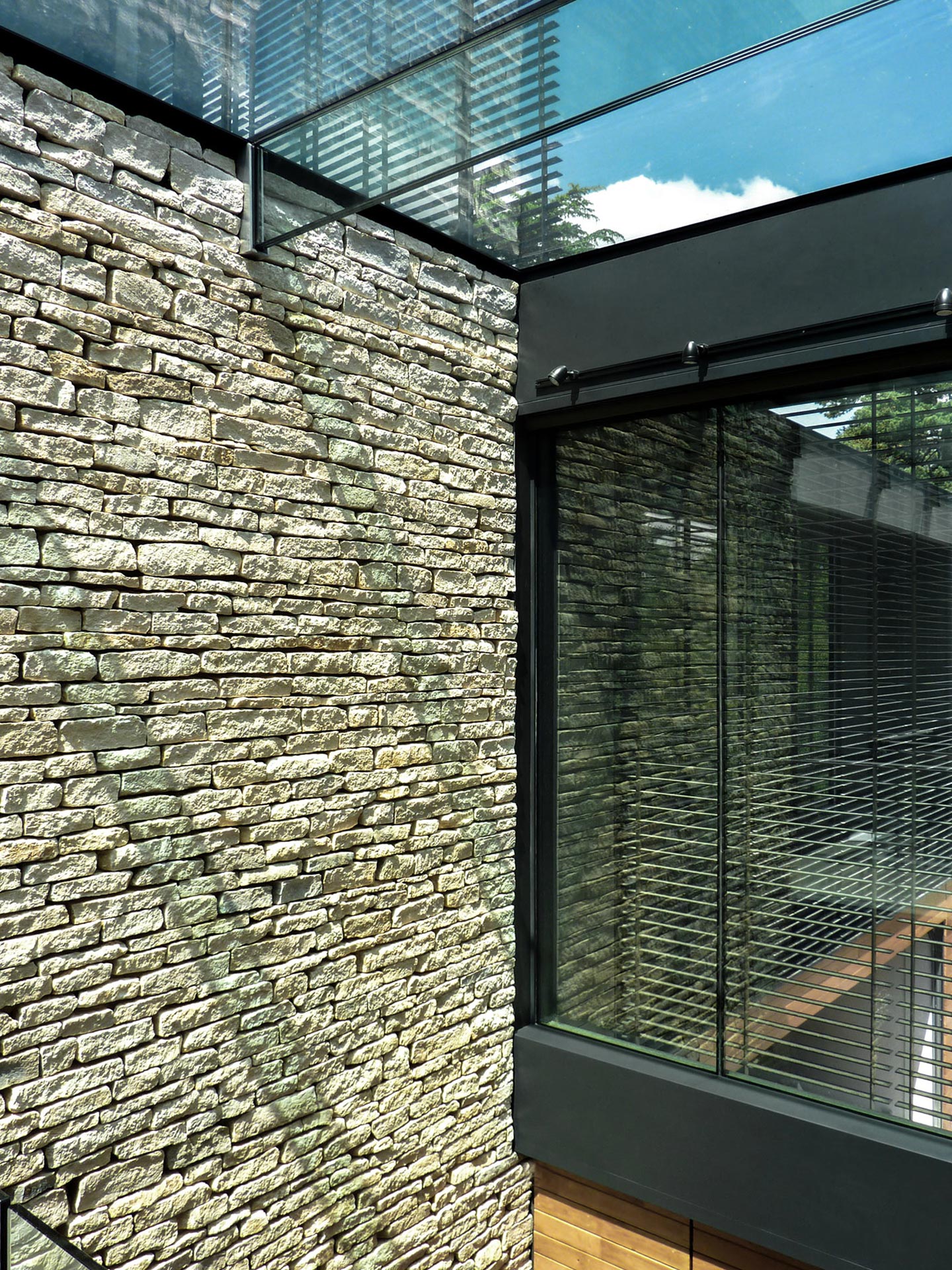 internal stone wall with grass roof
