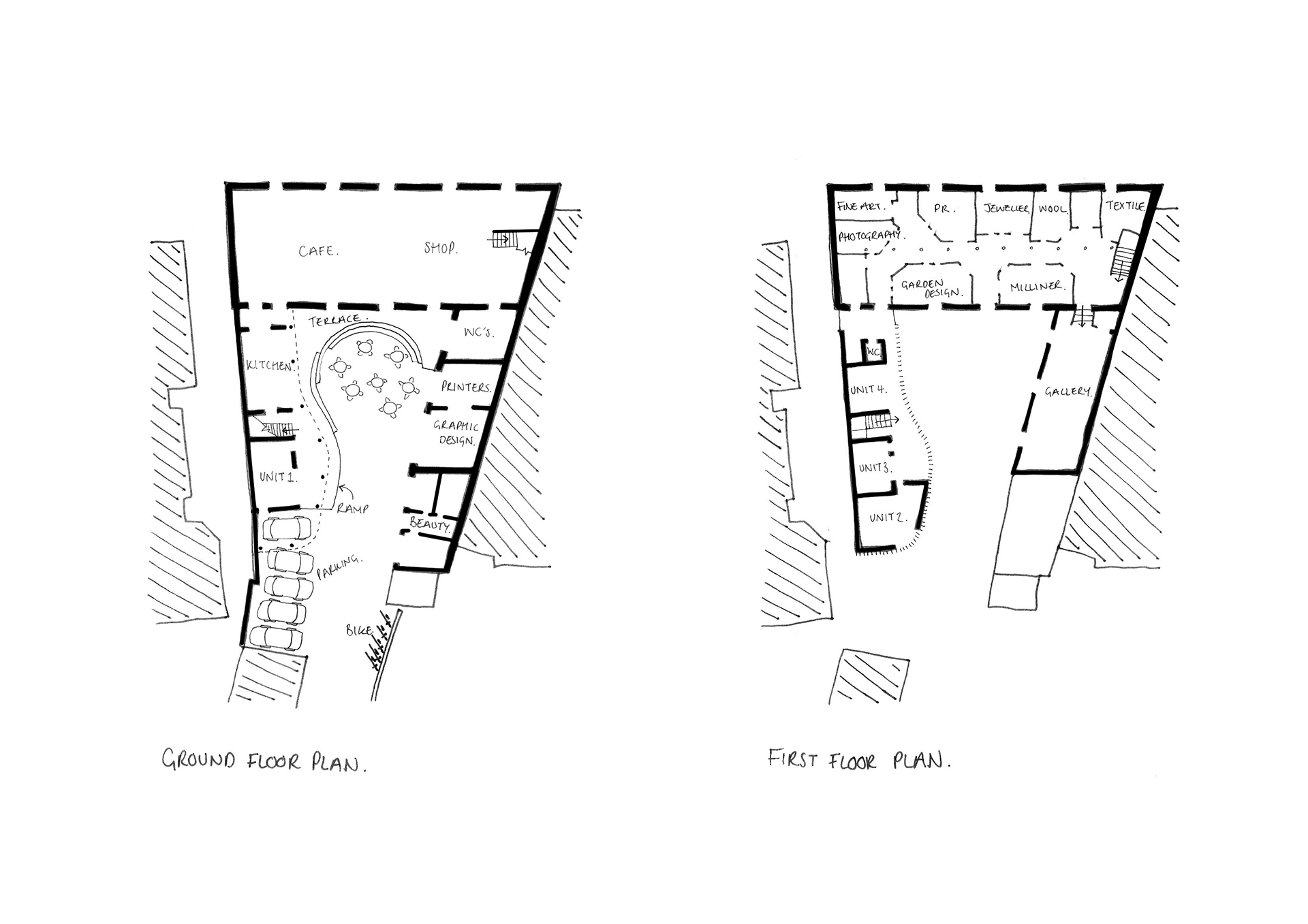 ground and first floorplan sketch of fisherton mill in salisbury