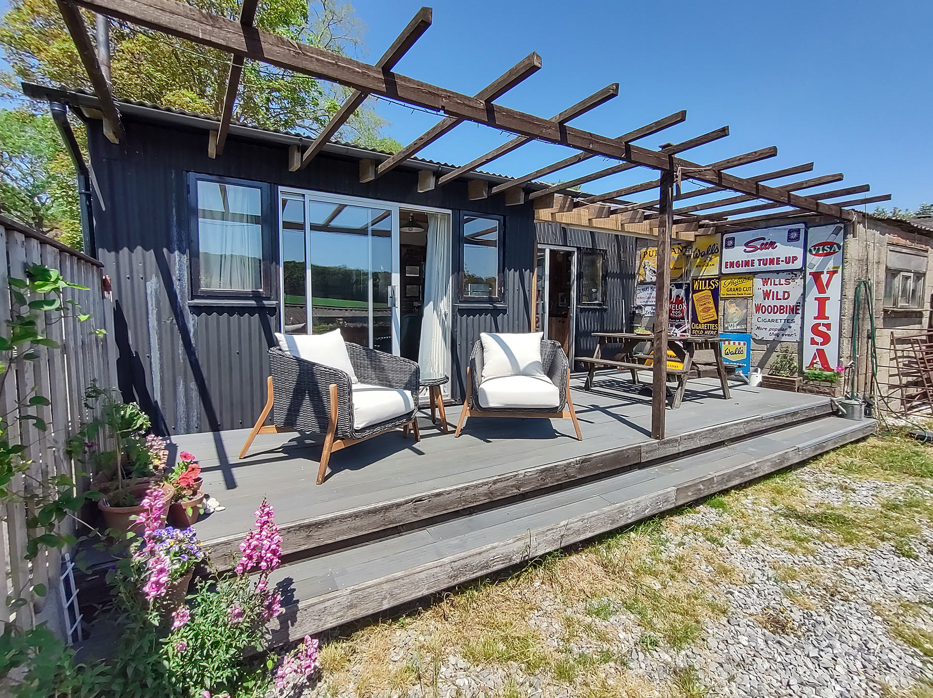 Barn conversion with seating on decking