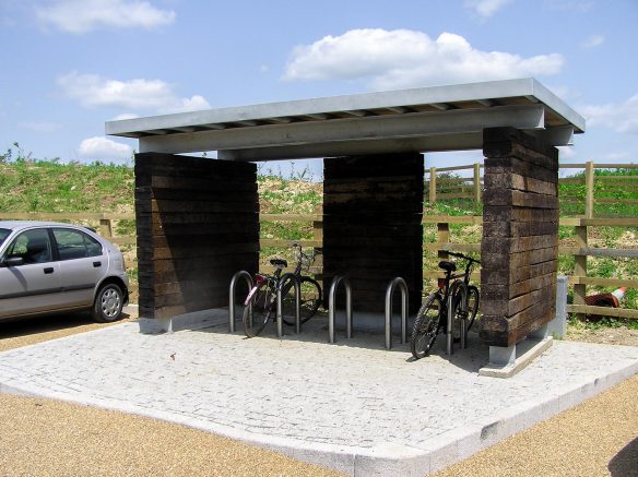 modern bike store with wooden sleepers on side