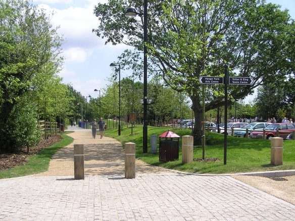 exterior walkway with car park