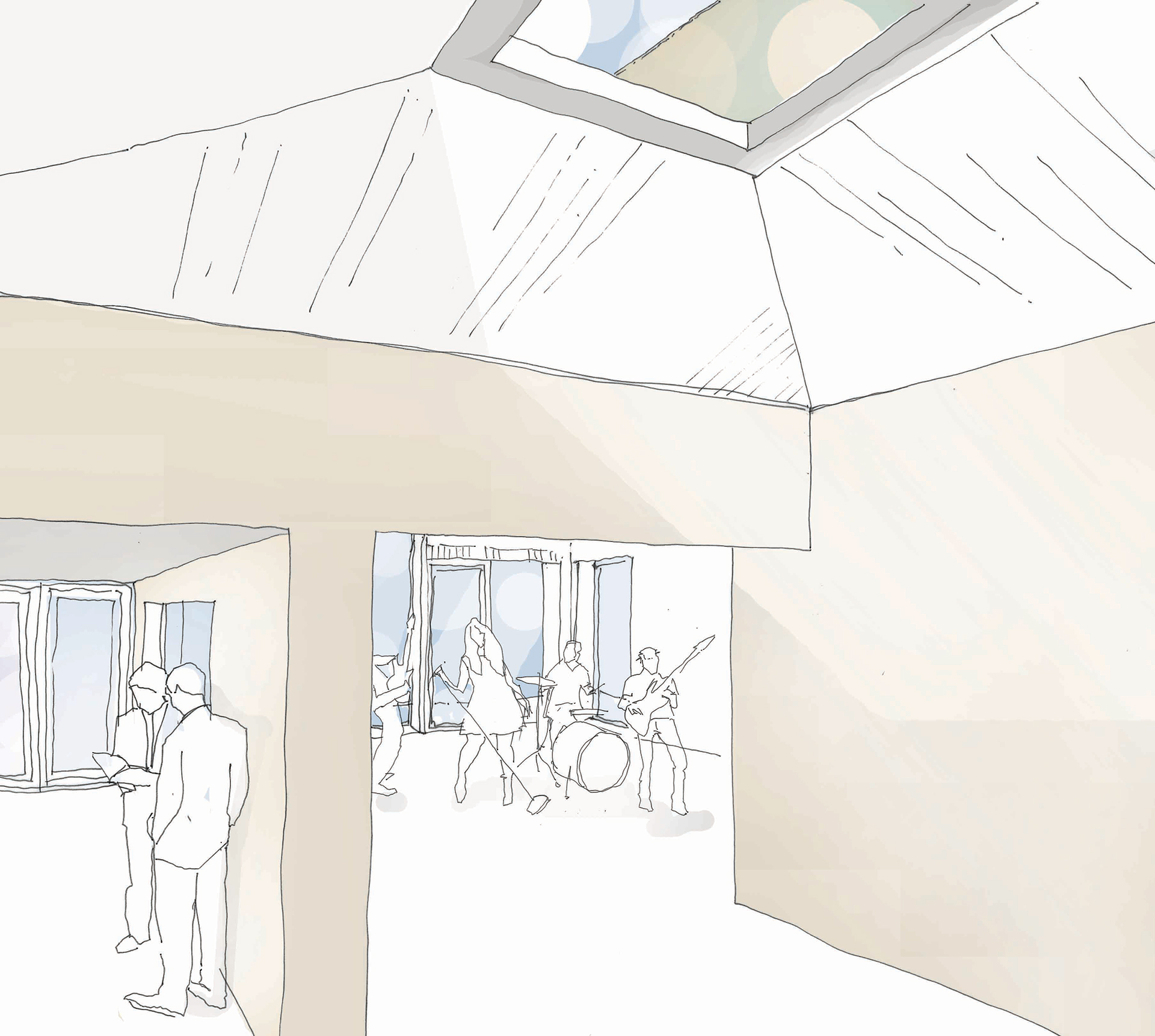 sketch of internal atrium with window in ceiling