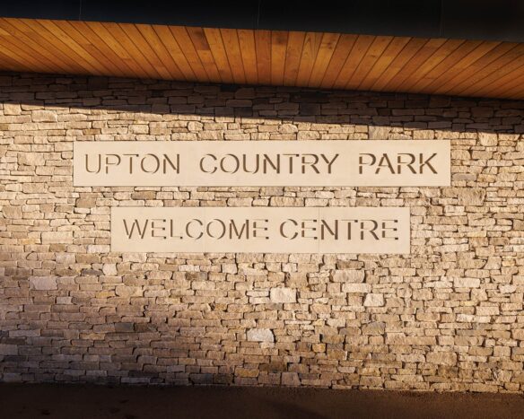 upton country park welcome centre sign on wall