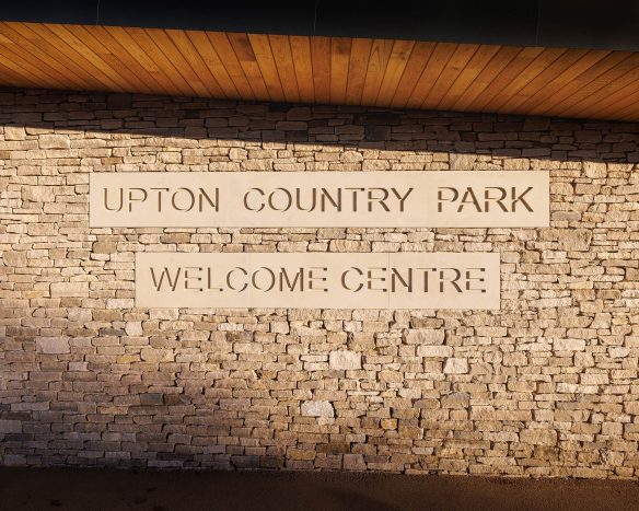 upton country park welcome centre sign on wall