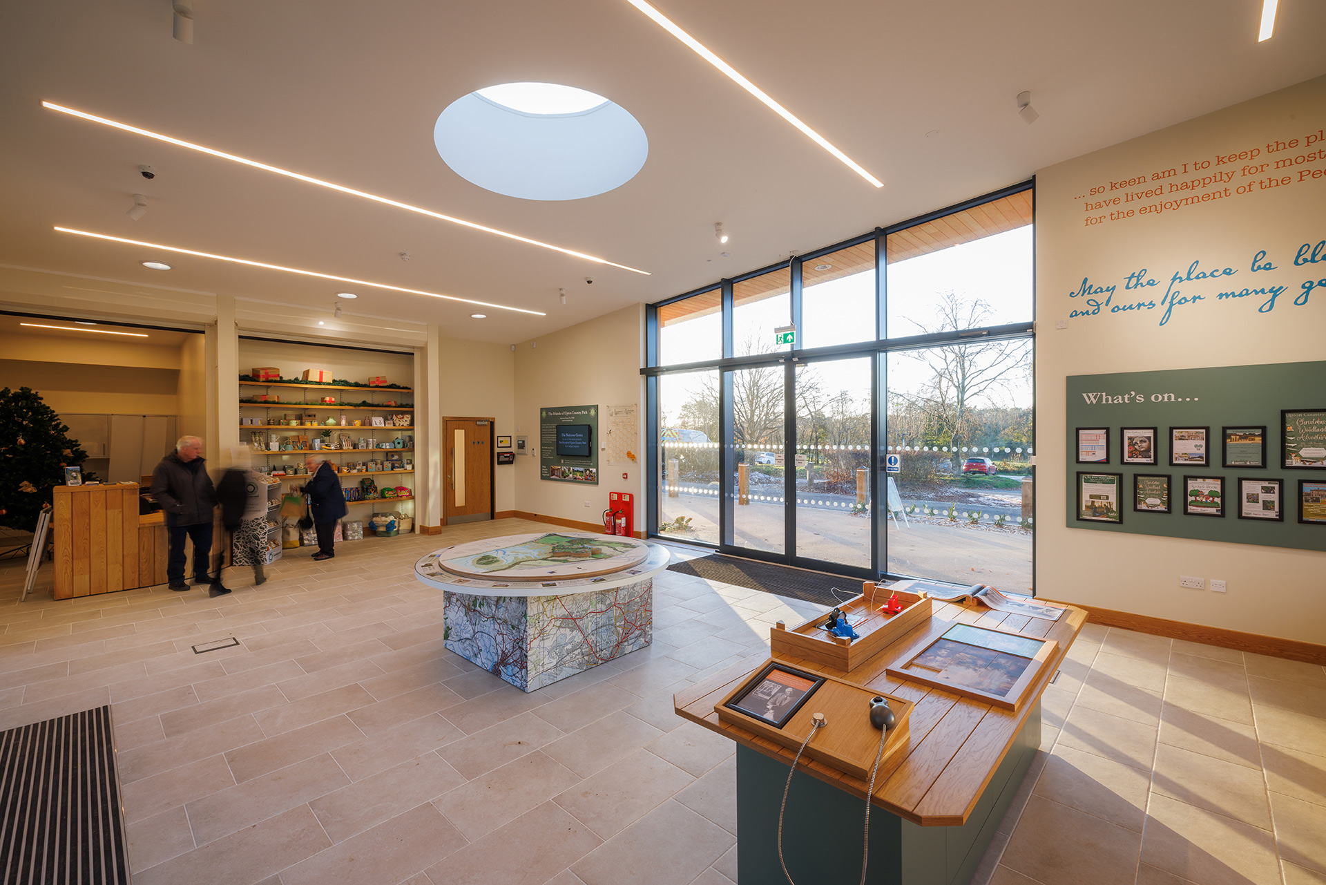 interior of welcome centre with sun light well in ceiling