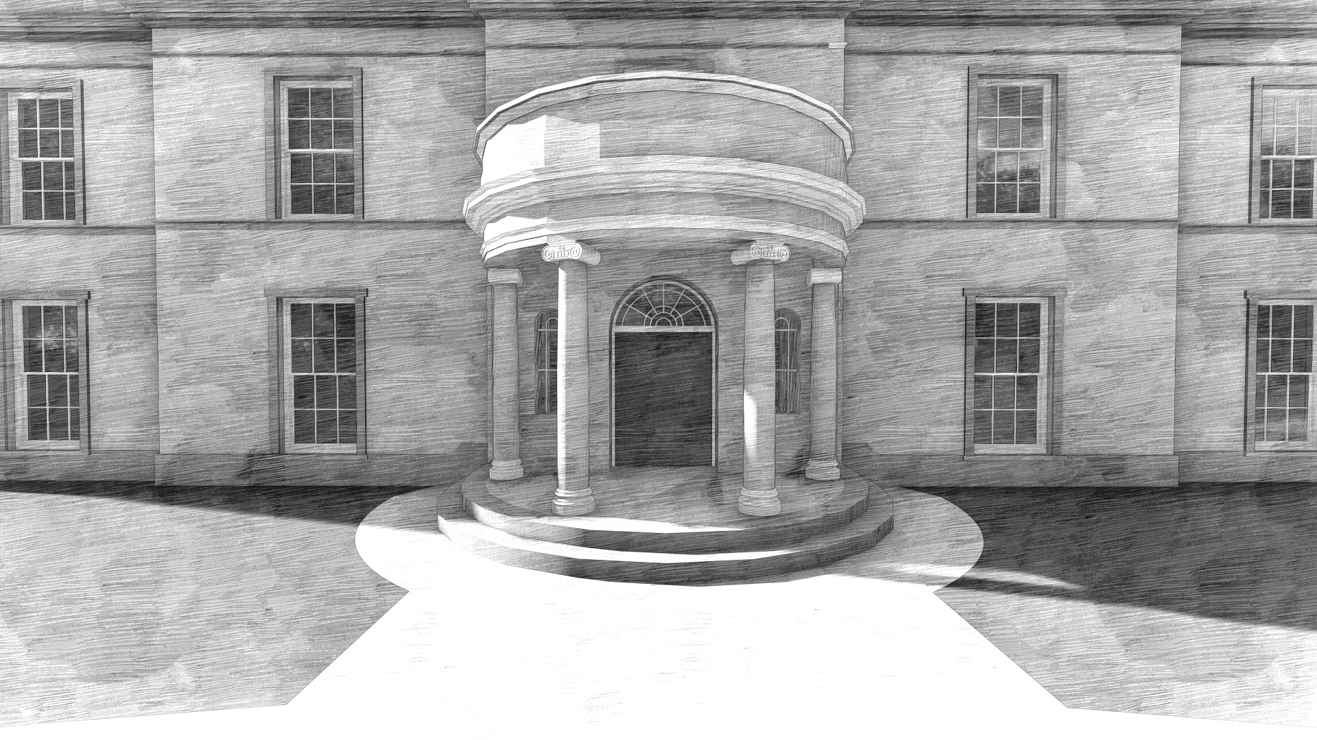 Black and White visual of new Georgian house front entrance