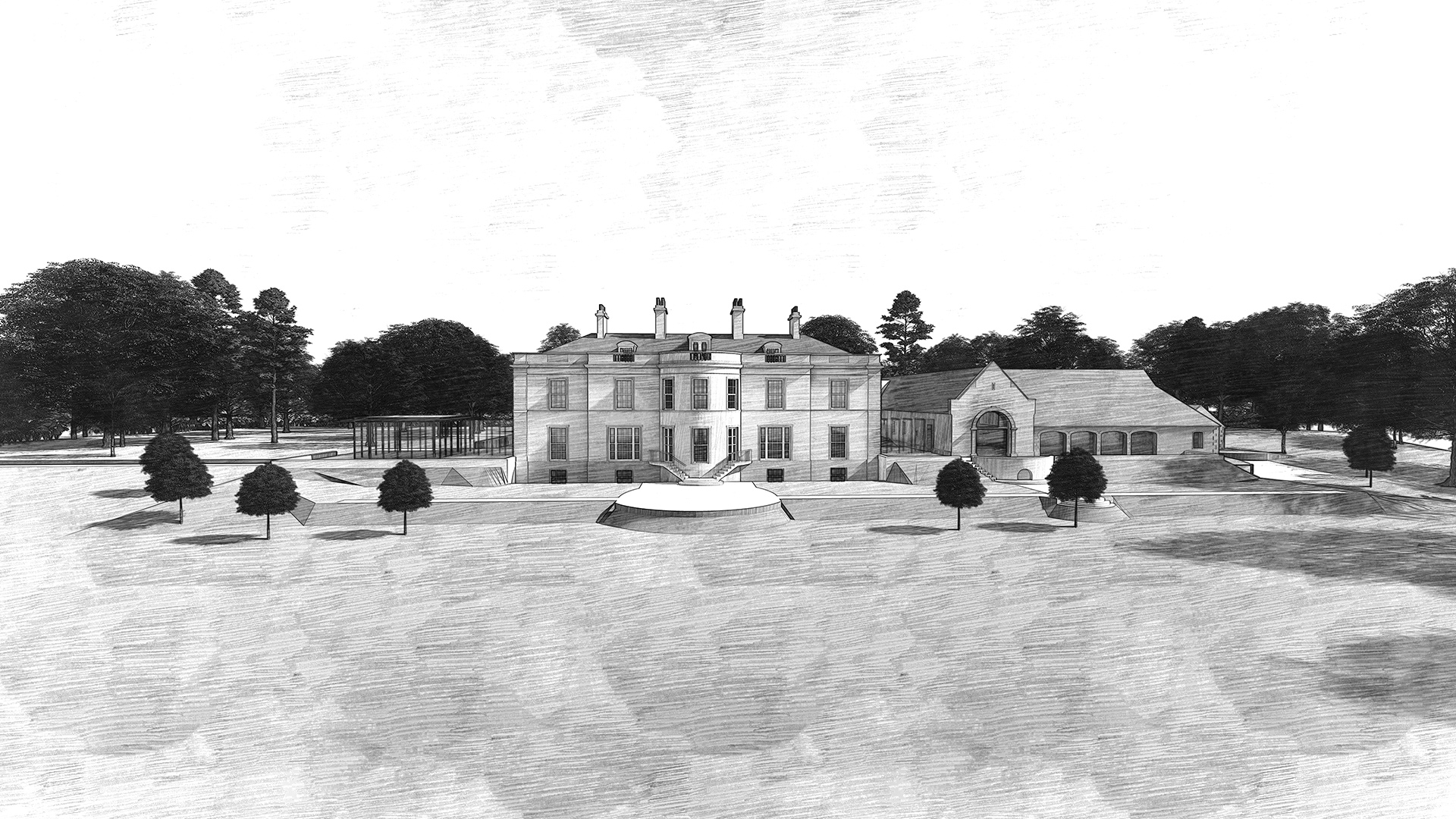 Black and White visual of new Georgian house