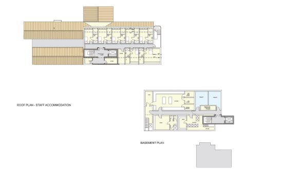 Western Design Architects roof and basement floor plans of care home