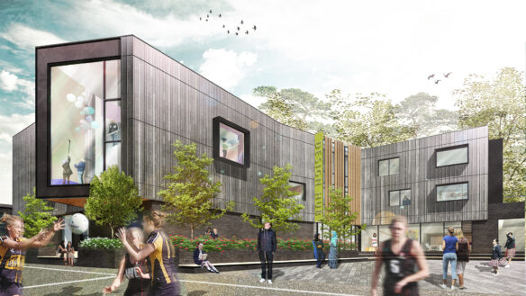 Visual of Talbot Heath School new building from playground