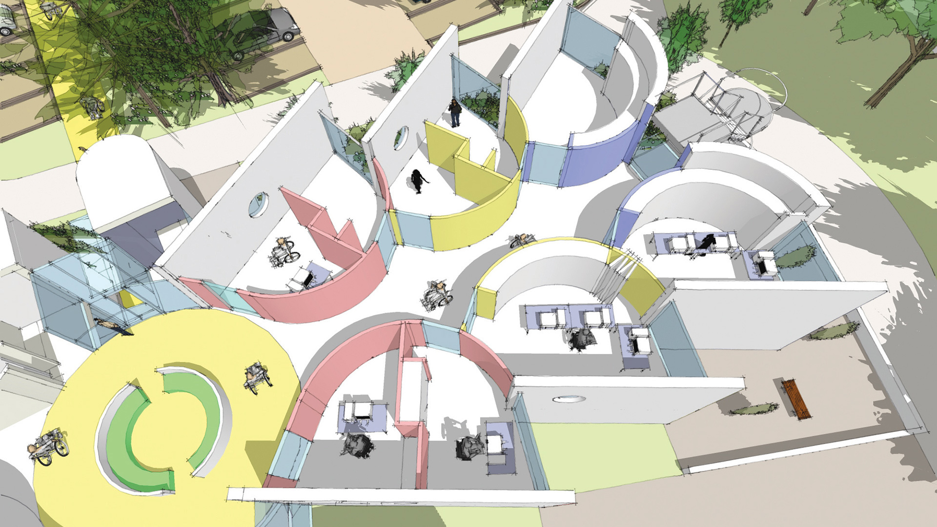 aerial view internal layout concept of hydrotherapy pool