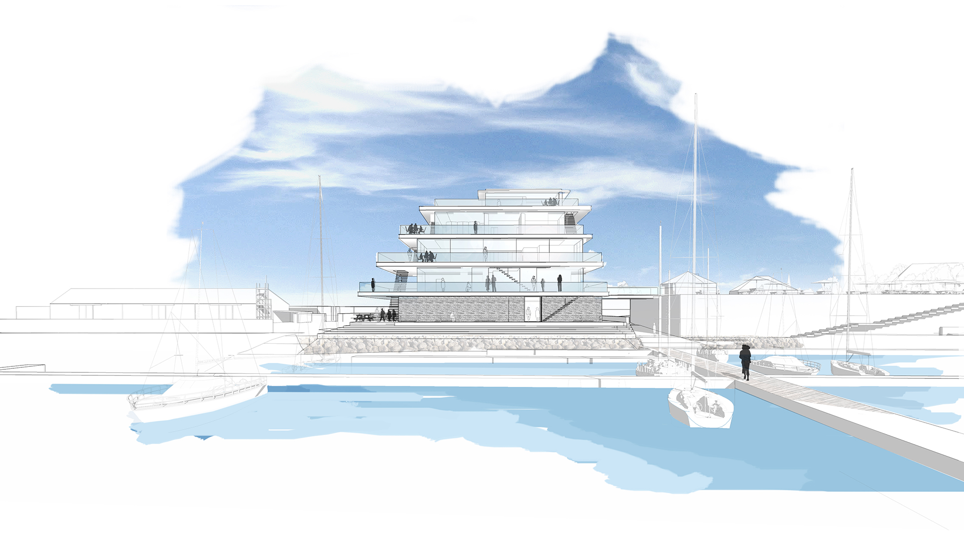 concept of yacht club from jetty