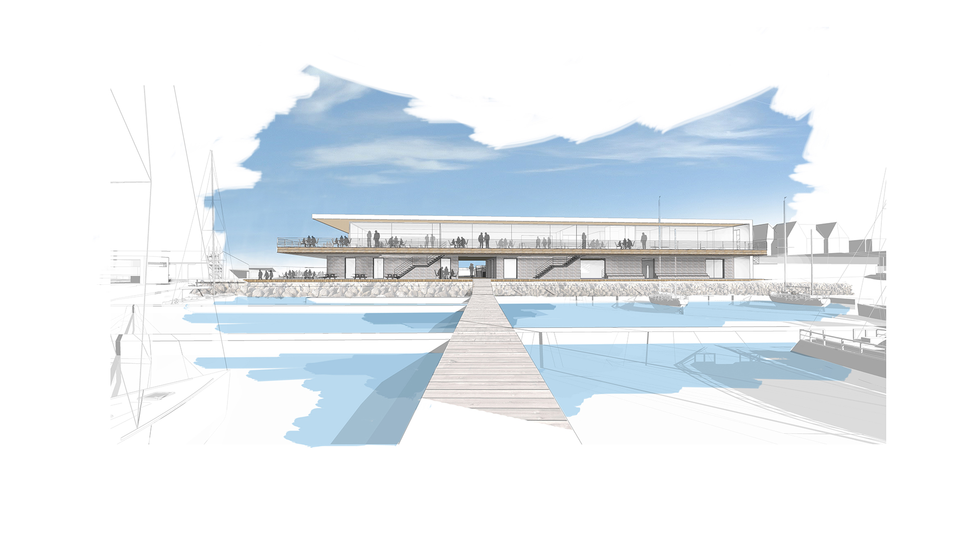 concept of yacht club from end of jetty