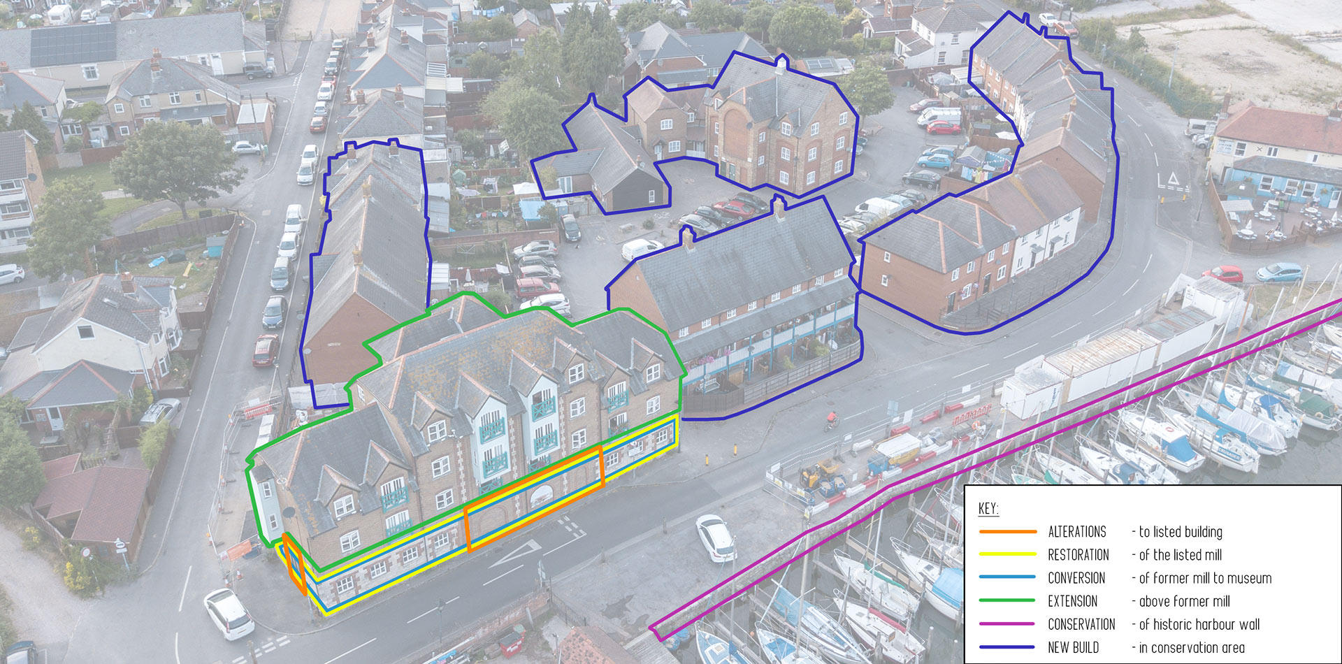 Diagram showing different building stages to existing properties of the quayside