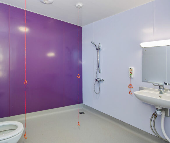 wet room area with purple wall