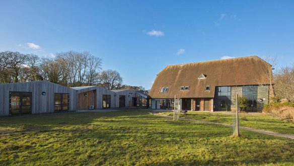 front view of care home from entrance across grass area