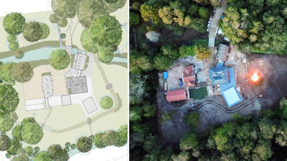 aerial view of site plan and actual aerial view of site to compare