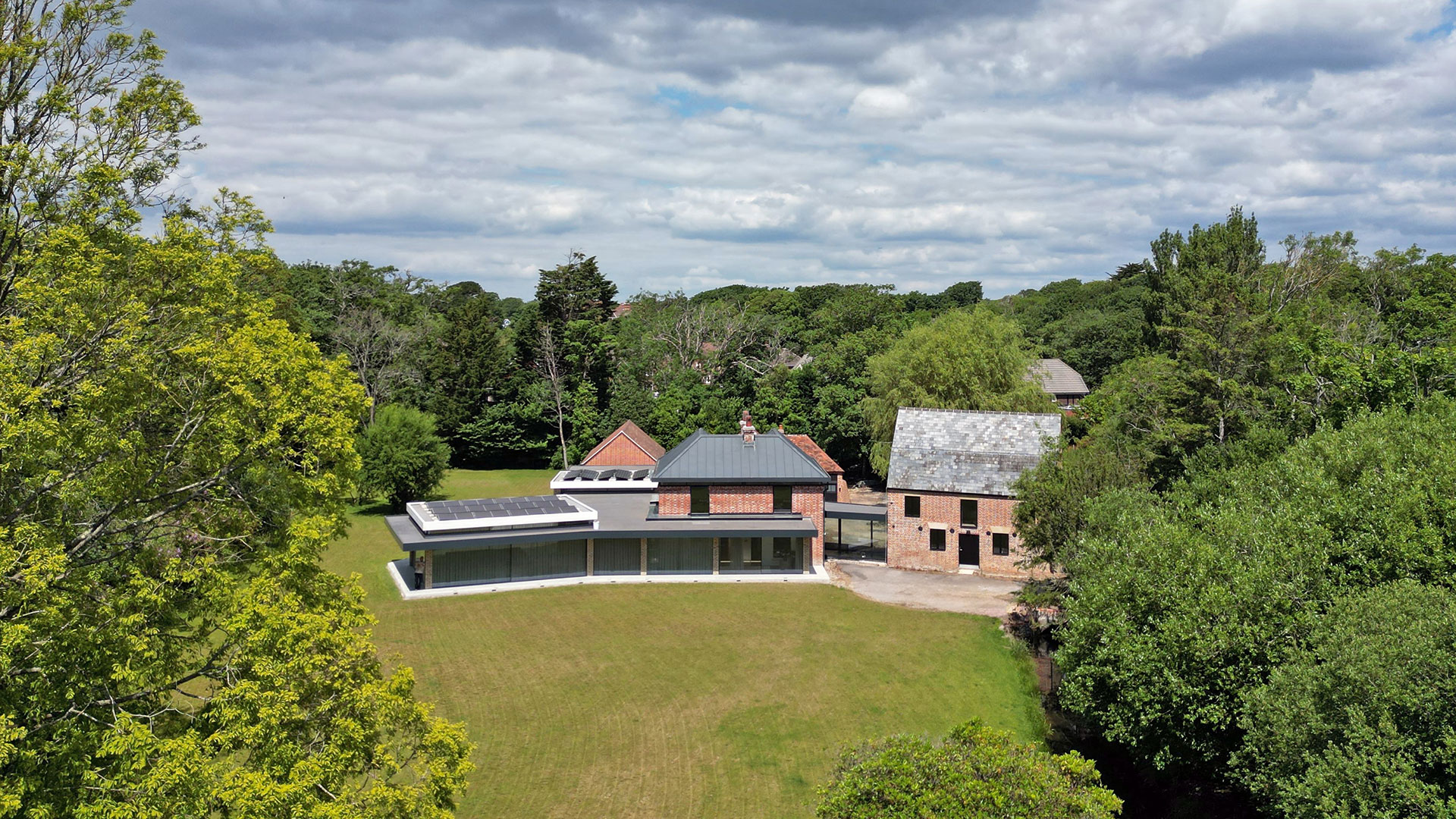 modern extension to listed building with solar panels