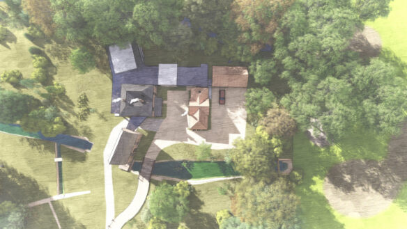 aerial visual of house surrounded by trees
