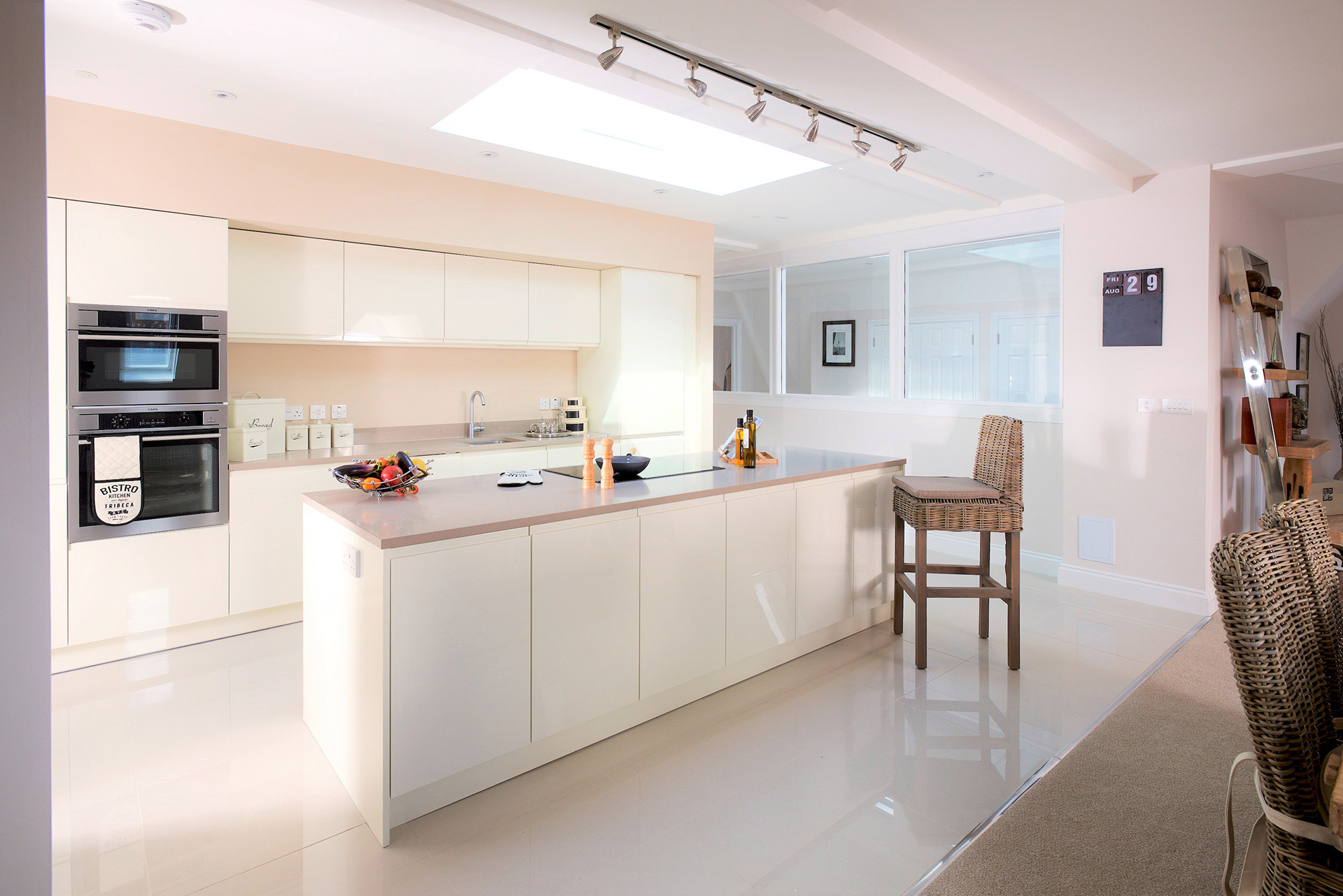 modern light airy kitchen with kitchen island