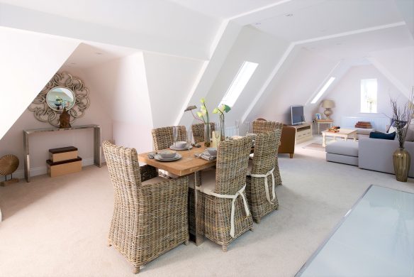 living dining area in neutral tones