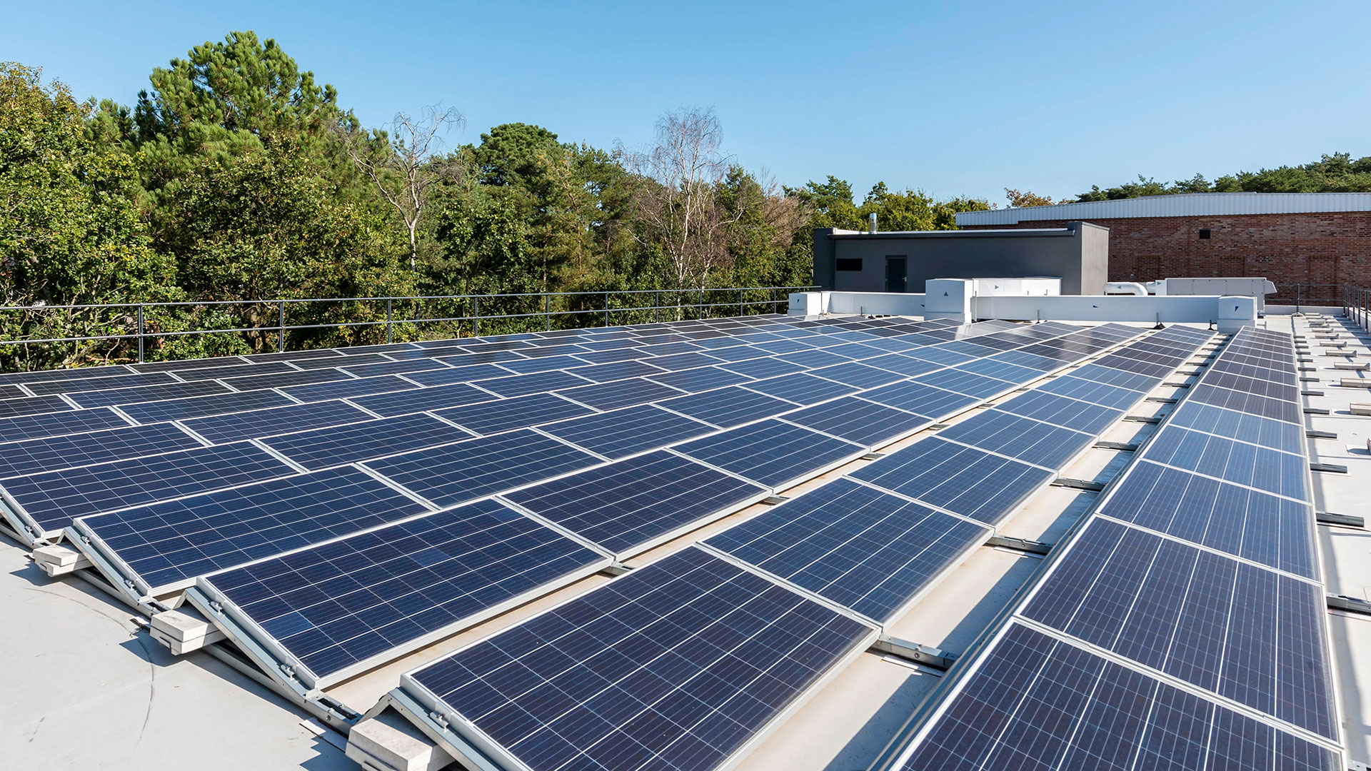 solar panels on roof in sunlight