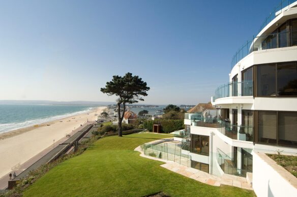 side view of modern apartments with sea views