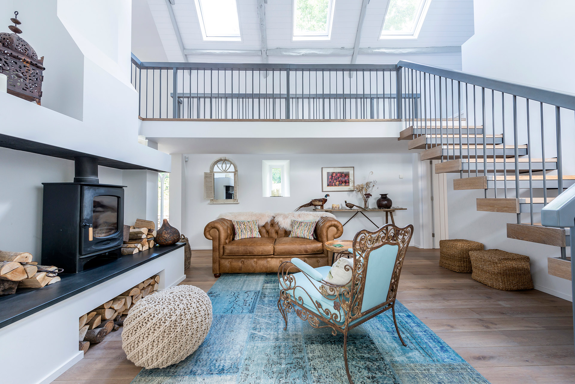 double height vaulted living area beautifully decorated