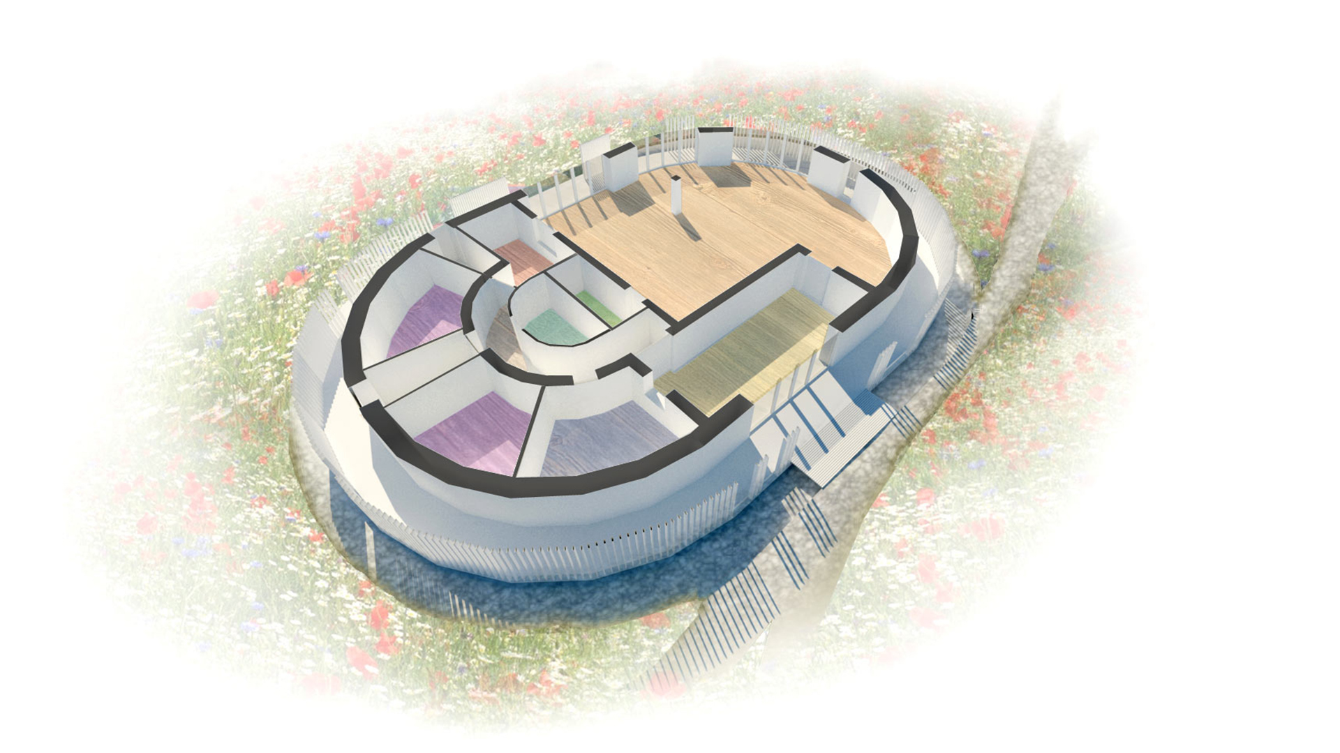 visual axo diagram of oval shaped visitors centre