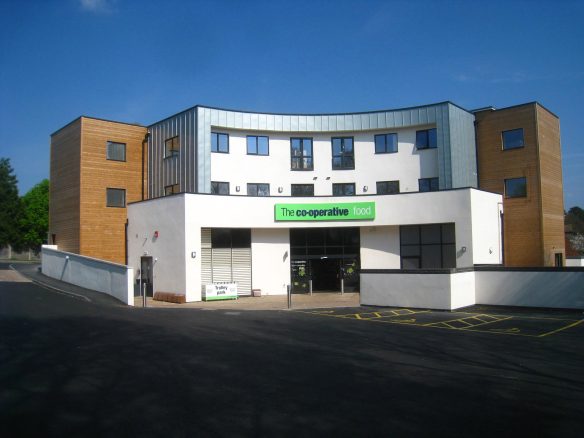 retail shop with large curved façade front view