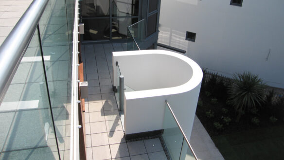 aerial view of external staircase on balcony