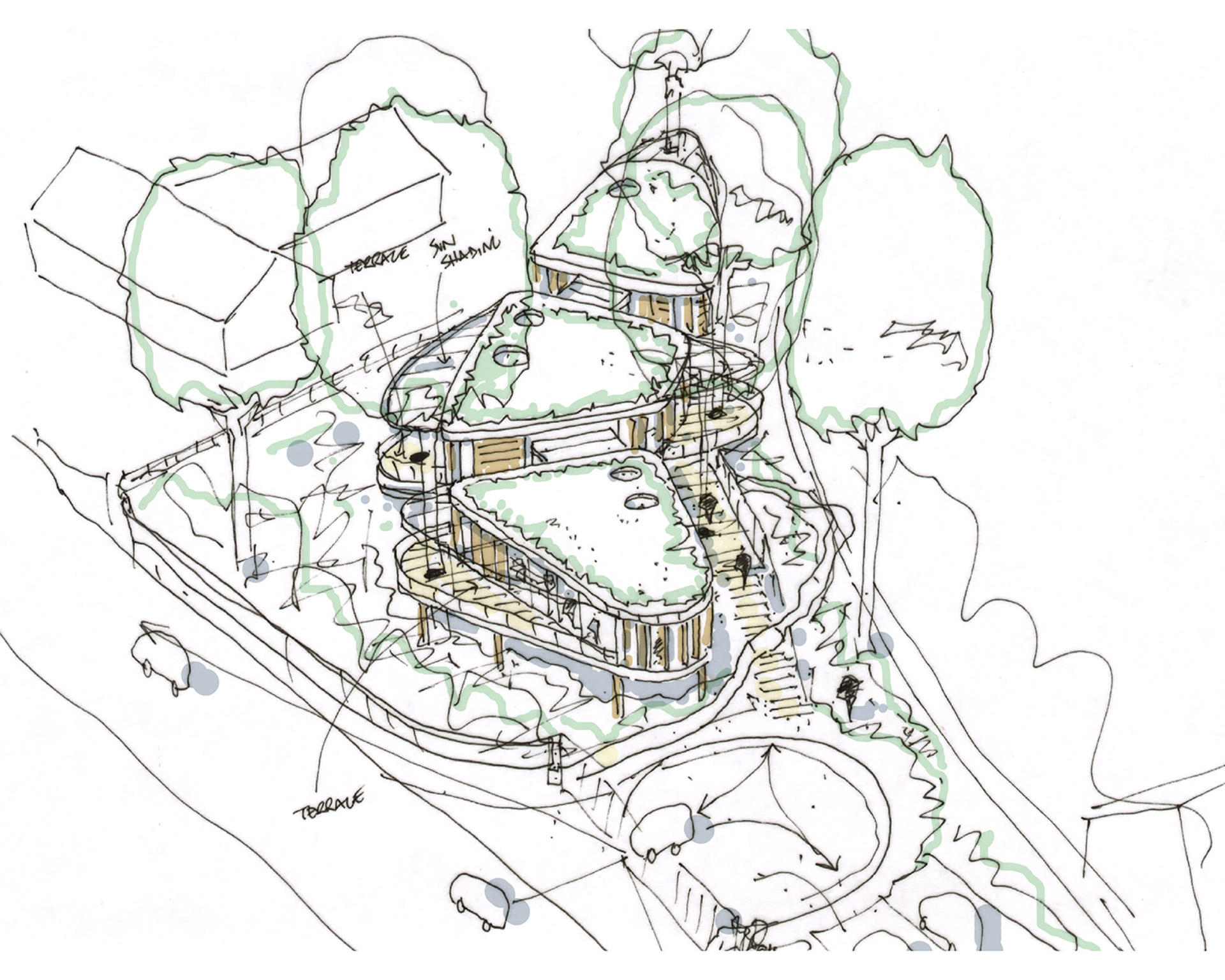 site sketch of house with timber frame