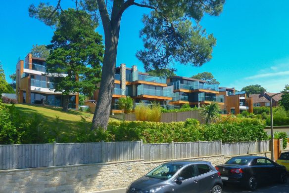 view of contemporary houses from road