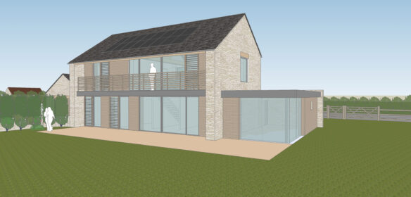 3D visual of contemporary house from garden view