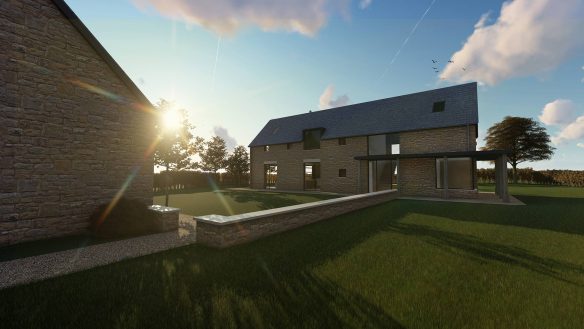 CGI visual of new build at sunset