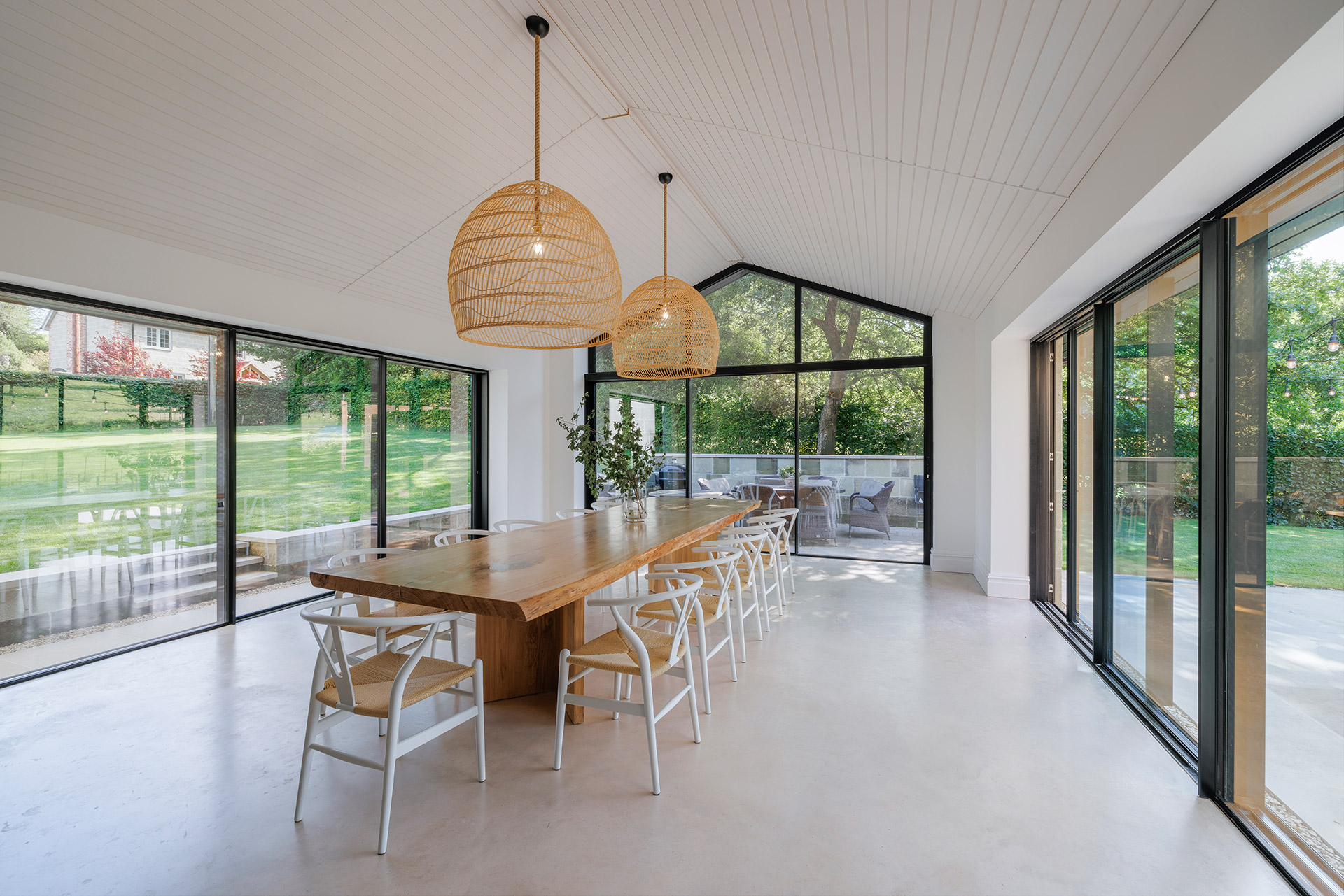 beautiful dining room extension with large glass windows
