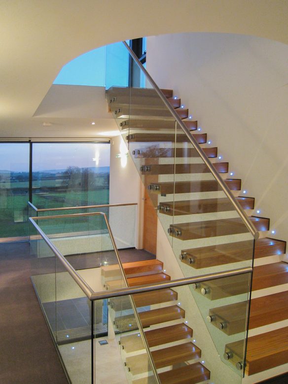 modern stairwell and night with lights on