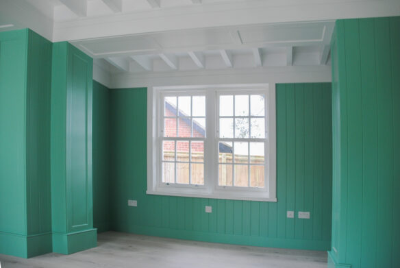 interior bedroom with green walls