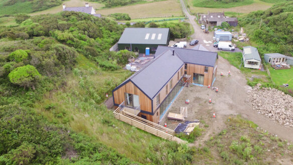 aerial photo of modern house under construction