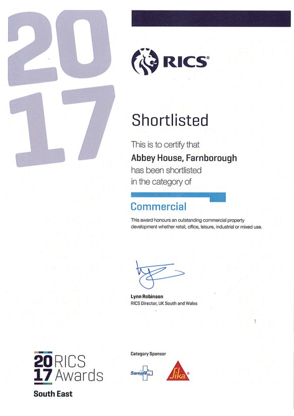 RICS Commercial Award 2017 shortlisted